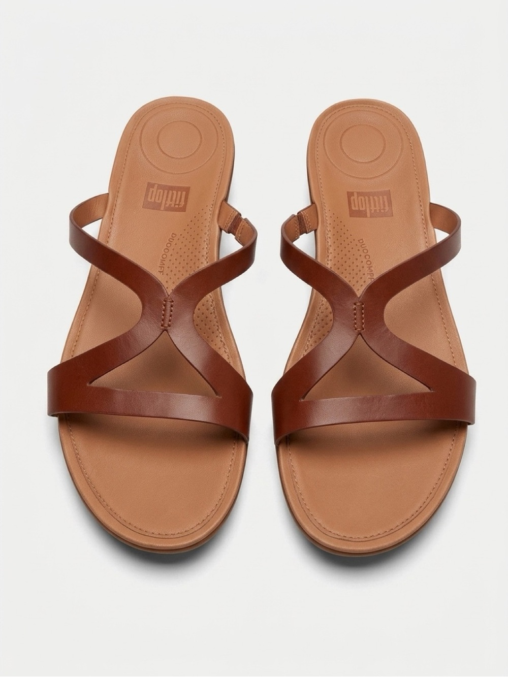 FitFlop Brown Leather Crossover Slide Sandals Womens 8 NWT Comfort